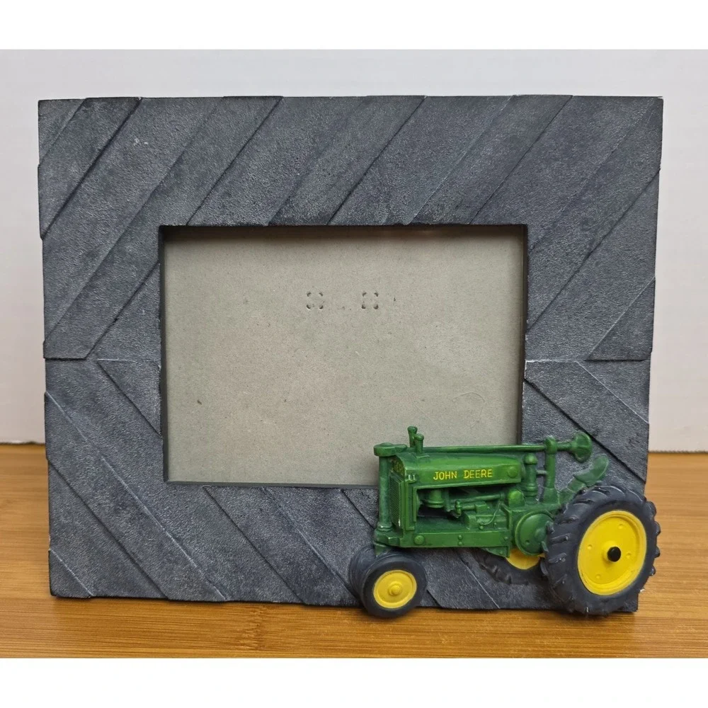 Vintage John Deere Slate Picture Frame With 3D Tractor Fits 4x6 Picture